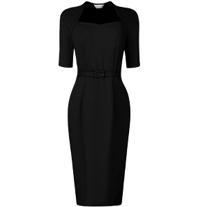 INSPIRE CHIC Women's Vintage Sweetheart Neck Sheath Dresses with Belt - 1 of 4