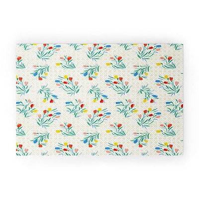 Jacqueline Maldonado Tulips and Lattice Natural 30" x 20" Welcome Mat - Society6
