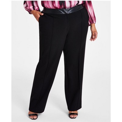 Calvin Klein Womens High Rise Faux Leather Waist Stretch Casual Trouser Pants