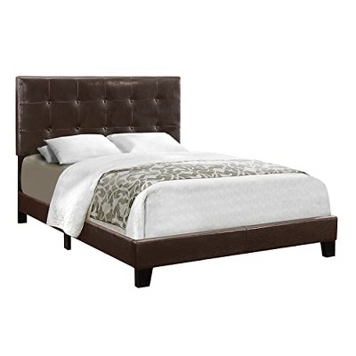 Monarch Specialties Bed, Full Size, Bedroom, Upholstered, Brown Leather Look, Transitional