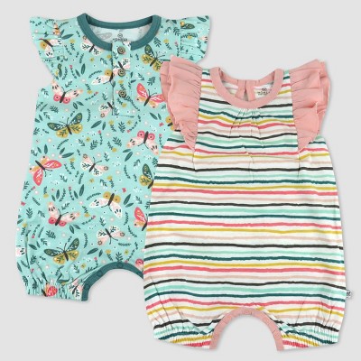 Image of Honest Baby 2pk Organic Cotton Flutter Sleeve Bubble Romper - Newborn