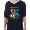 Harry Potter Mens' Hogwarts Houses Crest Stained Glass Sleep Pajama Shirt Black - 2 of 3