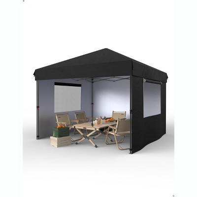 10x10 FT Pop Up Canopy Tent with 3 Sidewalls, Portable Commercial Instant Shelter, 210D Oxford Waterproof UV Protection, Black