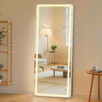 64"x21" Full Length Standing Mirror with LED Lights, Lighted Floor Mirror with Stand, Aluminum Alloy Thin Frame