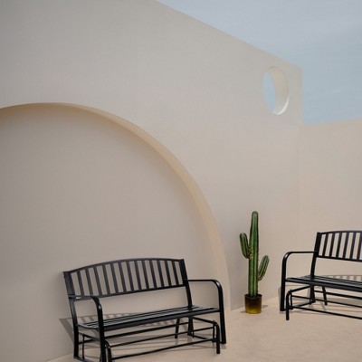 Black Powder Coated Steel Outdoor Patio Glider Bench