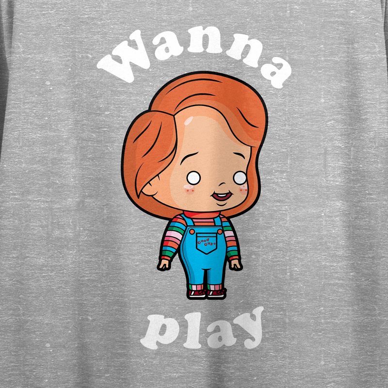 Chucky Wanna Play Double Sided Women's Athletic Heather Crop Tee-, 3 of 5