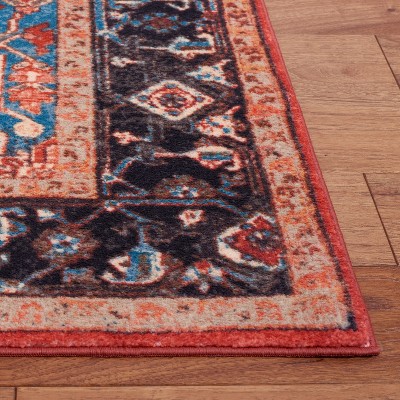 Riviera Red and Blue Square Washable Area Rug