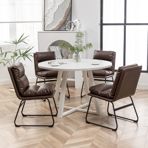 NicBex Round Dining Room Table Set for 4 Morden Dining Room Table with 4 Faux Leather Chairs and Trestle Base for Kitchen - 1 of 4