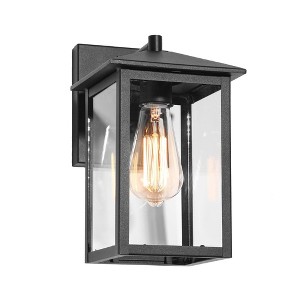 LNC 11" Square Cage Modern Iron Outdoor Wall Light Matte Black: Weather-Resistant, Clear Glass, E26 - 1 of 4