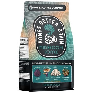 Bones Coffee Company Better Brain Mushroom Coffee, Medium Roast 10 oz (Ground) - 1 of 4