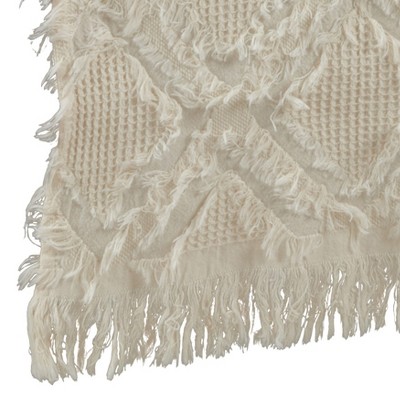 Ivory Cotton Fringe Waffle Weave Table Runner, 16" x 72"