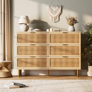 6-Drawer Rattan Dresser, Extra Deep Storage - Versatile Large Double Dresser for Bedroom, Living Room, Hallway, Kids Room & Closet Organization - 1 of 4
