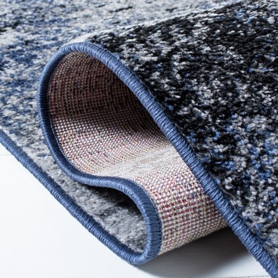 Grey and Blue Abstract Runner Rug with Synthetic Fibers