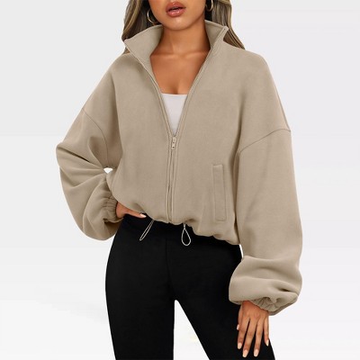 Women's Zip Up Oversized Fleece Jackets and Long Sleeve Crop Sweatshirts for Winter and Fall Outfits