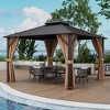 Tangkula 12' x 12' Double-Roof Hardtop Gazebo with Galvanized Steel Roof Netting Curtains - 2 of 4