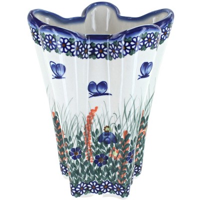 Blue Rose Polish Pottery Spring Butterfly Large Vase