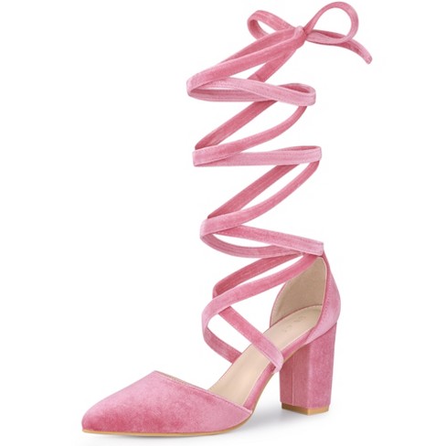 AJE. Womens Pink Twisted O-Ring Strappy Padded Mirage Pointed Toe Flare Leather Heeled