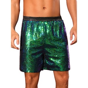 Lars Amadeus Men's Elastic Waist Party Disco Sparkly Glitter Nightclub with Pocket Sequins Shorts - 1 of 4
