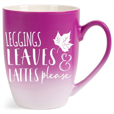 Elanze Designs Leggings Leaves & Lattes Please Two Toned Ombre Matte Pink and White 12 ounce Ceramic Stoneware Coffee Cup Mug
