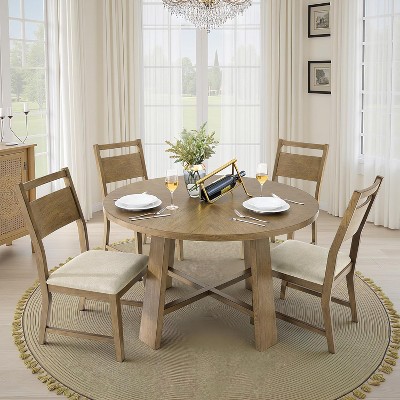 AMERLIFE 46" Round Solid Wood Dining Table,Mid-Century Kitchen & Lining Room Furniture