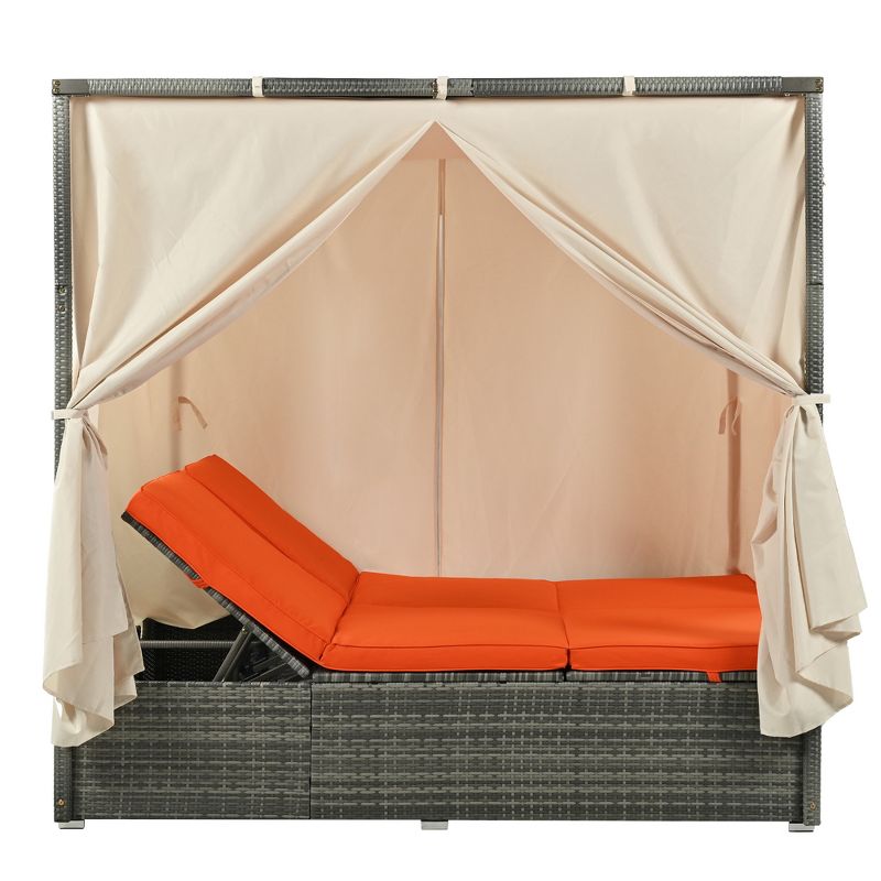 Outdoor Patio Adjustable Sun Bed, Lounge Chair Cushioned Chaise Recliner With Curtain-ModernLuxe, 5 of 13
