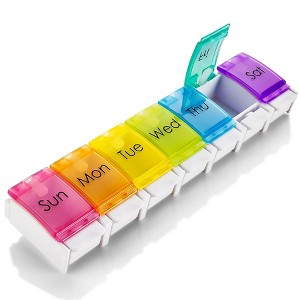 MEDca Pill Organizer – Push Button Daily Travel Pill Box with Large Compartments for Medication, Vitamins, Fish Oil & Supplements, BPA Free - 1 of 4