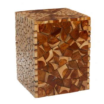 Contemporary Teak Wood Accent Stool Brown - Olivia & May