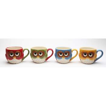 Kevins Gift Shoppe Ceramic Set Of 4 Colorful Owl Mugs