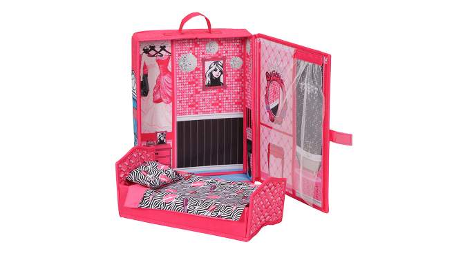 Home &#38; Go Dollhouse Playset Travel &#38; Storage Case with Bed/Bedding for 12&#34; Fashion Dolls - Pink, 2 of 8, play video