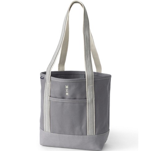 Lands' End Medium Natural 5 Pocket Open Top Long Handle Canvas Tote Bag 