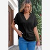 Amaryllis Women’s Textured Short Sleeve V Neck Blouse with Cuffed Sleeves Relaxed Fit Pull-On Style - 4 of 4