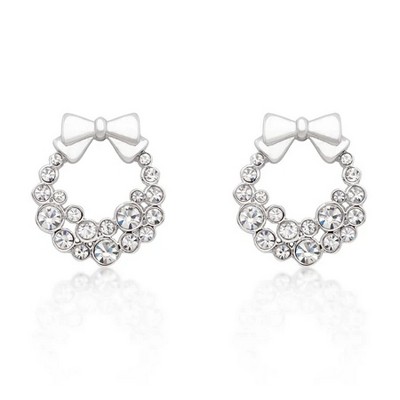 ShineHigh Holiday Wreath Crystal Earrings – Festive Multi-Color, Clear, and Champagne Crystal Hoops with Elegant Bow – Rhodium & Goldtone Finishes