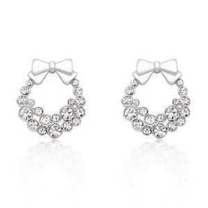 ShineHigh Holiday Wreath Crystal Earrings – Festive Multi-Color, Clear, and Champagne Crystal Hoops with Elegant Bow – Rhodium & Goldtone Finishes - 1 of 1