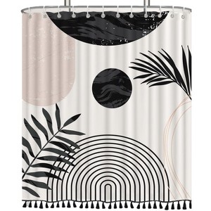 Aoibox Boho Mid Century Leaf Shower Curtain Set with Arch Sun Design and Minimalistic Leaves Pattern, Waterproof and Luxurious Fabric - 1 of 4