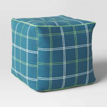 18"x18" Button Tuft Outdoor Patio Pouf Blue - Threshold™ designed with Studio McGee