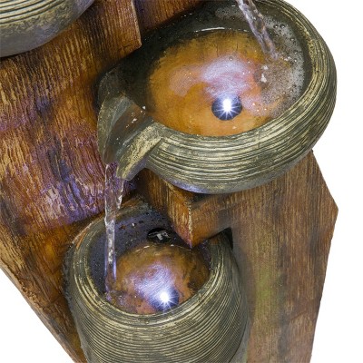 40" Gray Cascading Rustic Bowls Fountain with LED Lights