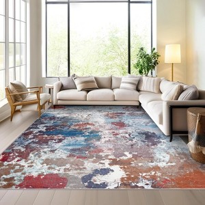 Modern Washable Low Pile Rugs - Soft Abstract Carpet for Living Room, Bedroom, Dining Room, Apartment & Bathroom - Neutral Design for Hardwood Floors - 1 of 4