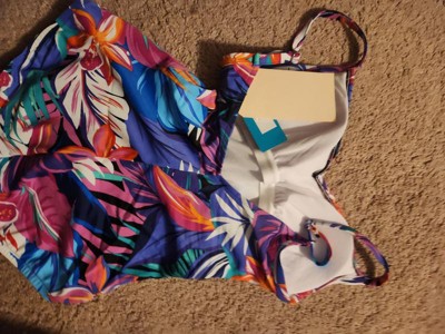 Women's Upf 50 Shirred V-neck One Piece Swimsuit - Aqua Green® Multi Floral  Print Xl : Target