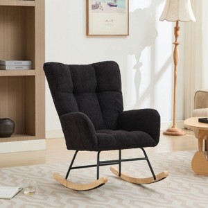 CAVINAS Modern Rocking Chair with Soft Cashmere Teddy Fabric, Accent Armchair with Ergonomic Curved Backrest and Solid Wood Frame - 1 of 4