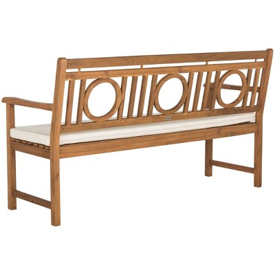 Montclair Transitional Acacia Wood 3-Seat Outdoor Bench with Beige Cushion