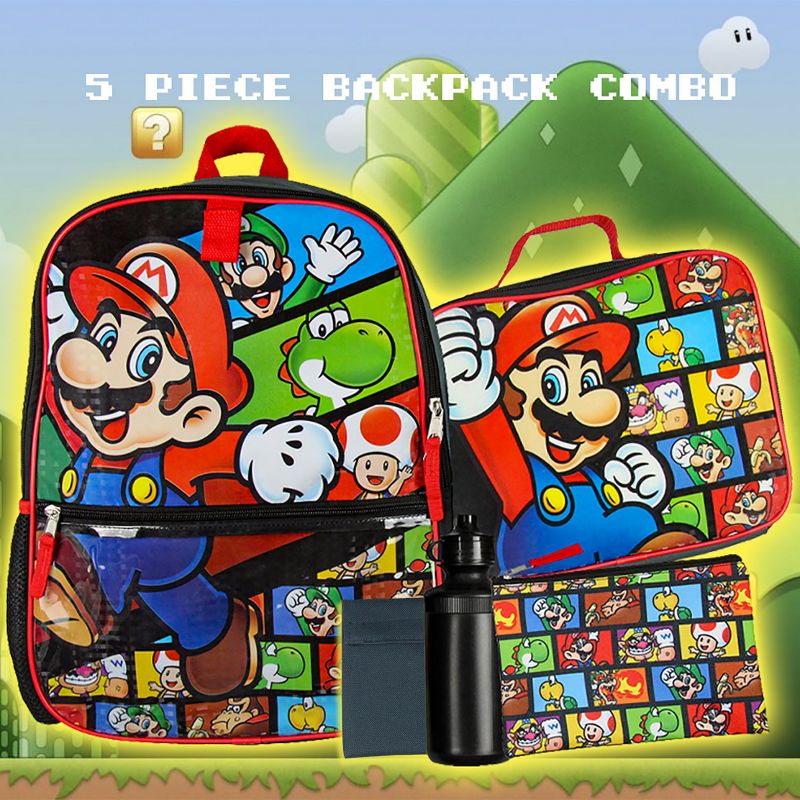 Nintendo Boys 5 PC Shimmer Pixel Character 16" Backpack Combo Set Multicolored, 5 of 6