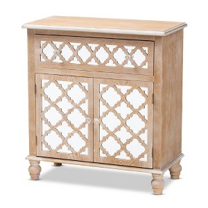 1 Drawer Leah Mirrored Storage Cabinet Whitewashed Brown - Baxton Studio: Bohemian Style, No Assembly, 10 Shelves - 1 of 4
