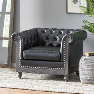 Castalia Chesterfield Tufted Club Chair with Nailhead Trim Midnight - Christopher Knight Home - 1 of 4
