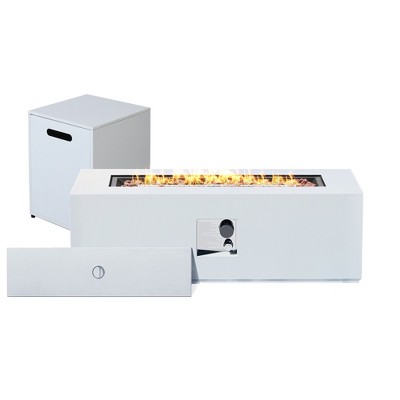 42-inch Outdoor Rectangular Fire Pit Table Propane for Outside Patio with Tank Cover