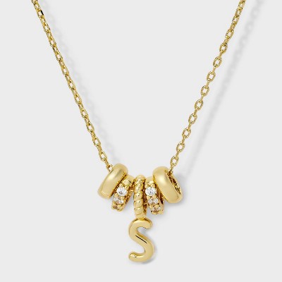 14K Gold Dipped Cubic Zirconia Rondelle Initial Necklace - A New Day™ Gold