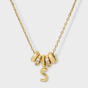 14K Gold Dipped Cubic Zirconia Rondelle Initial Necklace - A New Day™ Gold - 1 of 4