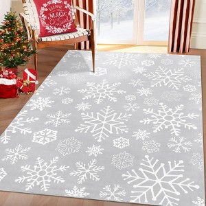 Christmas Snowflake Area Rug Machine Washable Indoor Decorative Rug - 1 of 4