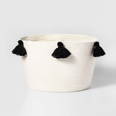 Image of Large Coiled Rope Kids' Basket with Tassels Natural/Black - Pillowfort™