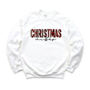 Simply Sage Market Leopard Plaid Christmas Vibes Sweatshirt - S - White - 1 of 4