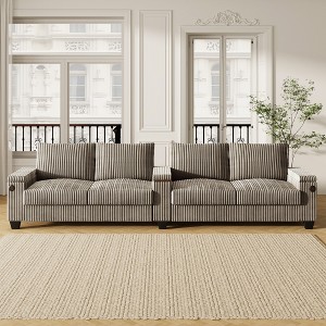 TiramisuBest 133" 4-Seater Corduroy Sofa Couch–Modern Design with USB Ports, Hidden Storage, Flip-Top Cup Holders,Green - 1 of 4